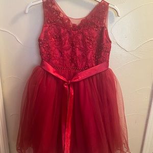 Girls Red Lace Dress with Beads